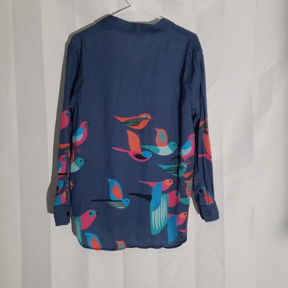 The KIT Colorful Bird Print Women's Long Sleeve Top 100% Tencel Size L - Picture 5 of 9